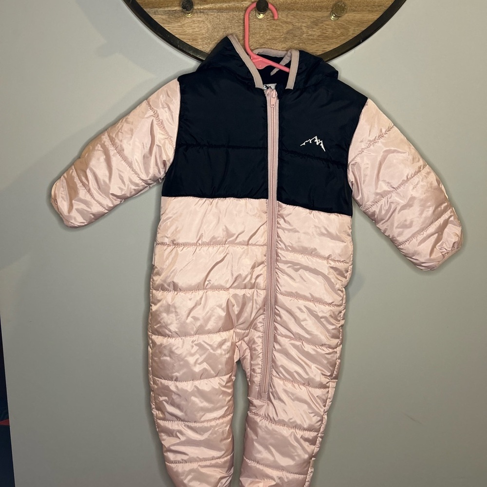 Chic Pink and Black Hooded Puffer Suit